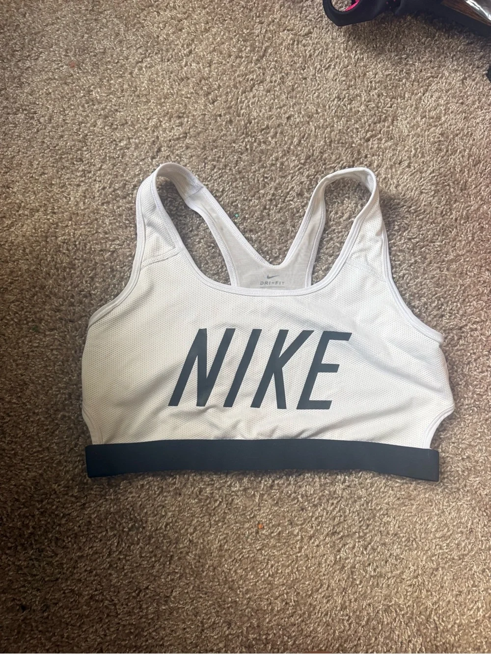 Nike White Racerback Sports Bra with Black Logo Band